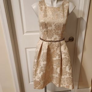 Eliza J size 6 formal dress with stones around waist cream and gold
